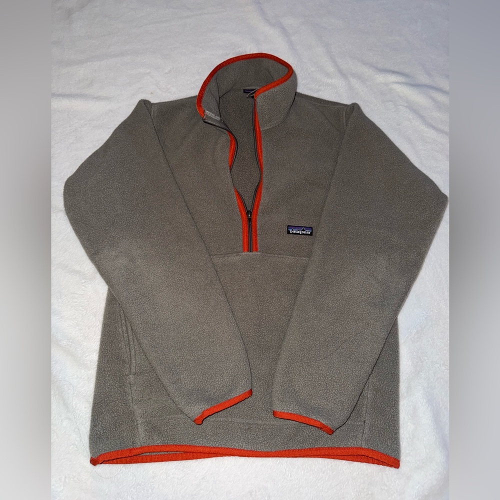 Patagonia Zip-Up Sweater in Gray with Orange Accents
